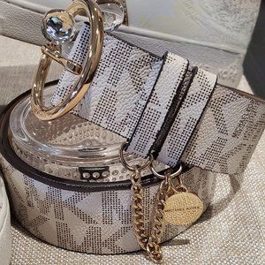 White and Tan Michael Kor Logo Belt